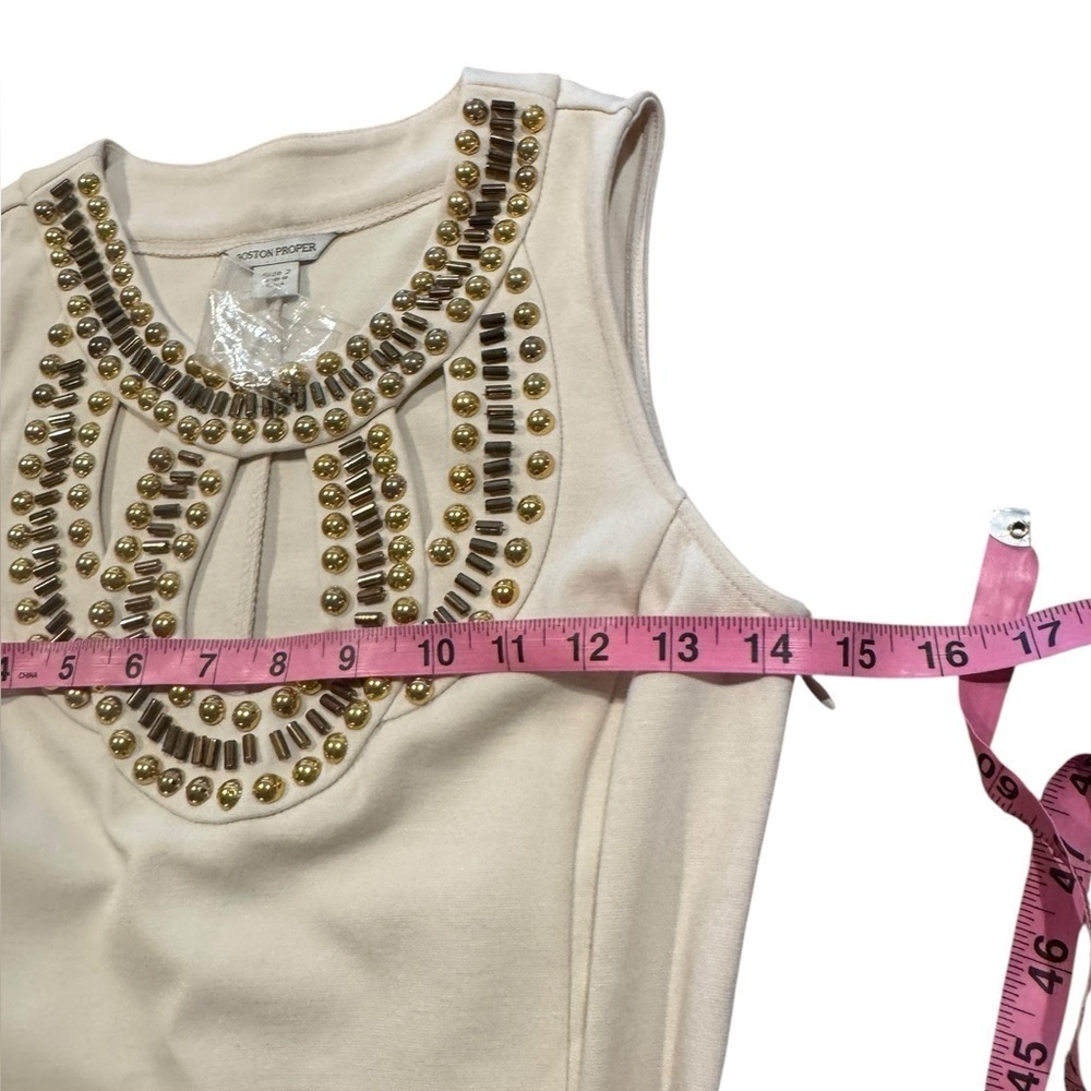 Boston Proper Embellished Beaded Chic Sheath Dress Size 2 Sleeveless Beige - Picture 6 of 12